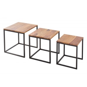 Set de 3 masute design industrial-vintage Elements Sheesham