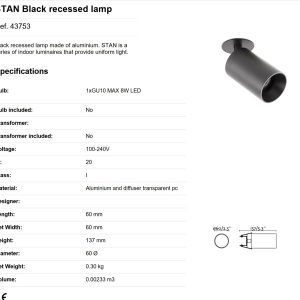 Spot incastrabil tavan / perete design modern STAN negru 84553 universul-luminii.ro