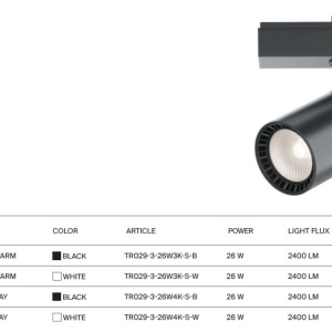 Spot LED, accesoriu pentru sinele trifazate Trinity, Vuoro alb 3000K 26W 220033 universul-luminii.ro