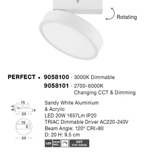 Spot LED aplicat tavan directionabil PERFECT alb 3000K Dimmable 140373 universul-luminii.ro