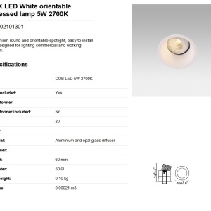 Spot LED dimabil / incastrabil / orientabil pentru tavan / plafon FOX alb 5W 85093 universul-luminii.ro