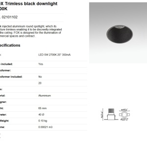 Spot LED dimabil / incastrabil tavan / plafon FOX TRIMLESS negru 5W 85083 universul-luminii.ro