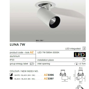 Spot LED directionabil, incastrabil tavan/plafon Luna 7W alb/negru ZZ AZ3396 80953 universul-luminii.ro