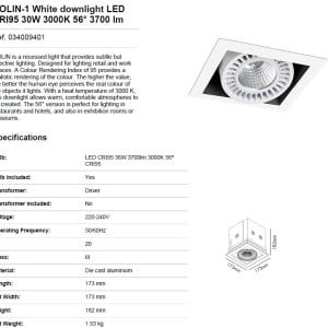 Spot LED incastrabil COLIN-1 56° 30W 3000K 034009401 55993 universul-luminii.ro
