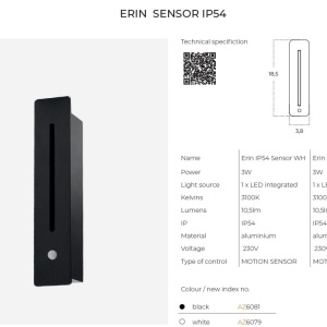 Spot LED incastrabil scari exterior cu senzor de miscare IP54 ERIN alb 124653 universul-luminii.ro