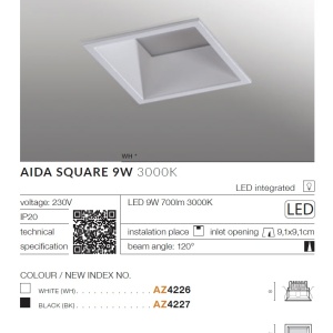 Spot LED incastrabil tavan/plafon AIDA SQUARE 9W alb 199293 universul-luminii.ro