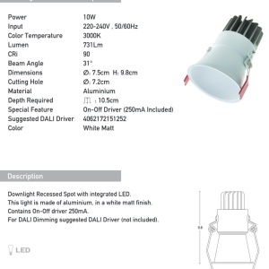 Spot LED incastrabil Trimless alb 10W 3000K 155343 universul-luminii.ro
