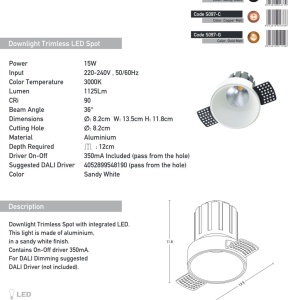 Spot LED incastrabil Trimless alb 15W 3000K 155403 universul-luminii.ro