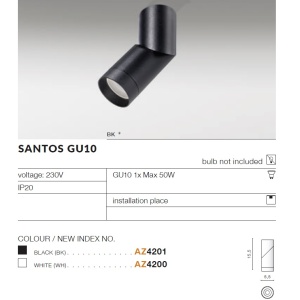 Spot modern directionabil aplicat tavan/plafon SANTOS GU10 negru 97853 universul-luminii.ro