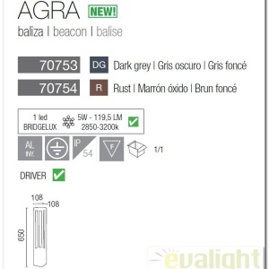 Stalp exterior LED inaltime 65cm, IP44 Agra 70753 48113 universul-luminii.ro
