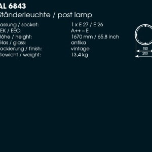 Stalp iluminat exterior din fier forjat, design medieval, inaltime 167cm AL 6843 55893 universul-luminii.ro