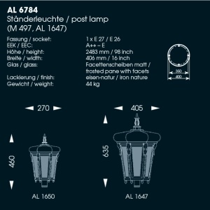 Stalp iluminat exterior din fier forjat, inaltime 247cm, AL 6784 51323 universul-luminii.ro