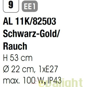 Stalp iluminat exterior stil clasic IP43 H45 Puchberg AL 11K/82503 schwarz-gold/rauch OR 47443 universul-luminii.ro