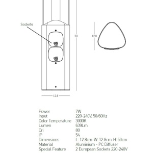 Stalp LED iluminat exterior cu 2 prize/220-240V IP54 Nash 154263 universul-luminii.ro