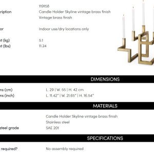 Suport pentru 5 lumanari, design LUX Skyline, alama vintage - Img 7