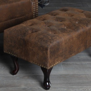 Taburete clasic stil englezesc Chesterfield maro antic - Img 5