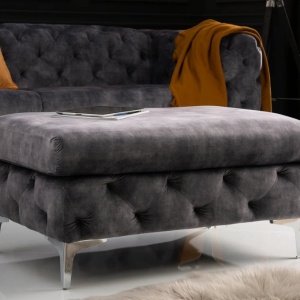 Taburete design Chesterfield, Catifea, Gri inchis, MODERN BAROCK - Img 7
