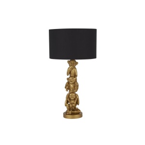 Veioza/Lampa de masa design decorativ Wise Monkey auriu/negru
