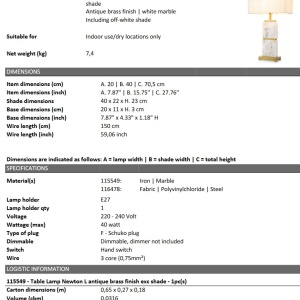 Veioza/ lampa de masa LUX cu baza din marmura Newton L 203433 universul-luminii.ro