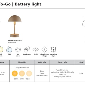 Veioza LED portabila de exterior IP44 Ellen To-Go Battery maro deschis - Img 2