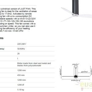 Ventilator cu telecomanda Tube negru lucios / transparent 32035 59793 universul-luminii.ro