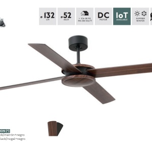Ventilator de tavan cu telecomanda design modern POLEA negru/lemn nuc 84723 universul-luminii.ro