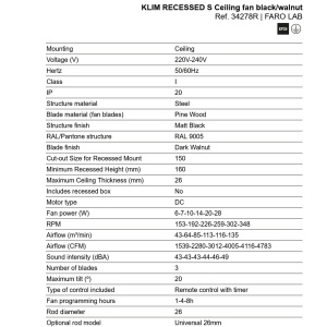 Ventilator incastrat tavan cu telecomanda KLIM S 92,5cm, negru/ nuc - Img 5