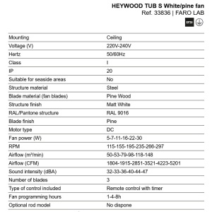 Ventilator tavan cu telecomanda HEYWOOD TUB S alb/pin - Img 6