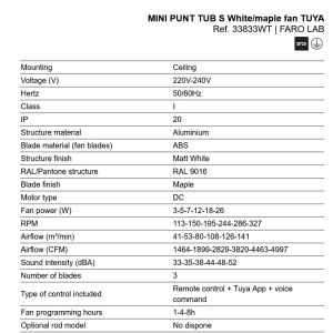 Ventilator tavan smart sistem TUYA si telecomanda PUNT TUB S alb/artar - Img 7
