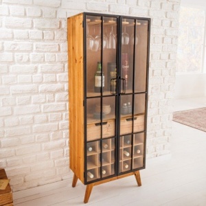 Vitrina cu spatiu depozitare sticle si pahare design industrial Seven Seas 150cm - Img 7