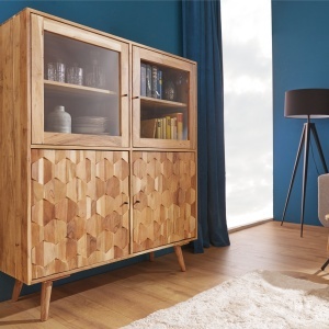 Vitrina din lemn Mystic Living 140cm, salcam natur - Img 6