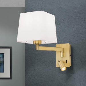 Aplica cu brat reglabil si reader LED CARLTON alama/alb 156534 universul-luminii.ro