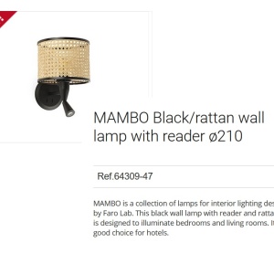 Aplica cu reader LED moderna design natural MAMBO negru/ratan 90574 universul-luminii.ro