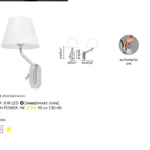 Aplica cu reader LED pe stanga design elegant ETERNA crom/alb 190014 universul-luminii.ro