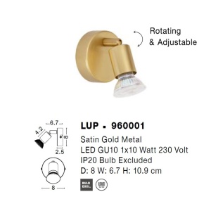 Aplica cu spot design minimalist LUP aurie - Img 3