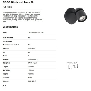 Aplica cu spot directionabil design minimalist COCO neagra 83184 universul-luminii.ro