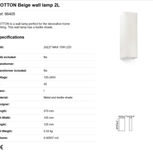 Aplica de perete ambientala design modern COTTON 2L bej 84164 universul-luminii.ro