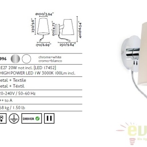 Aplica de perete cu reader LED LUPE 29996 - Img 3