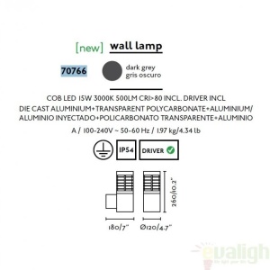 Aplica de perete de exterior cu iluminat LED moderna cu protectie IP54, GIZA LED 70766 64694 universul-luminii.ro