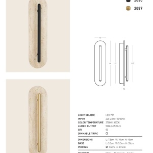 Aplica de perete din travertin si metal negru LED VETRO - Img 4
