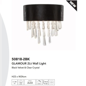 Aplica de perete eleganta cu abajur din catifea si cristale Glamour 2Lt 134664 universul-luminii.ro