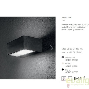 Aplica de perete exterior cu protectie IP44 TWIN AP1 BIG BIANCO 115351 60104 universul-luminii.ro