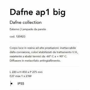 Aplica de perete exterior IP55 DAFNE AP1 BIG BIANCO 61354 universul-luminii.ro