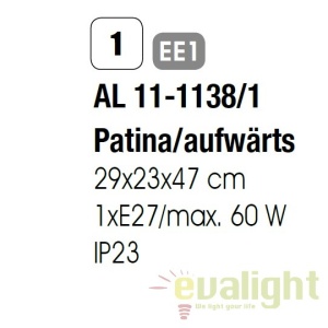 Aplica de perete exterior stil clasic IP23 Aiko AL 11-1138/1 Patina/aufwarts OR 46384 universul-luminii.ro