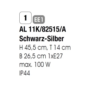Aplica de perete exterior stil clasic IP44 Hermine AL 11K/82515/A schwarz-silber OR 47444 universul-luminii.ro