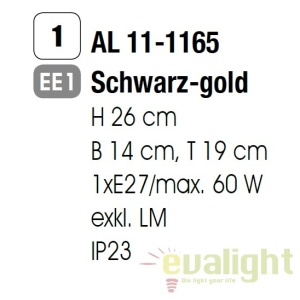 Aplica de perete exterior stil rustic IP23 Taverna AL 11-1165 schwarz-gold OR 61024 universul-luminii.ro