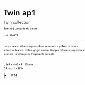 Aplica de perete iluminat exterior ambiental Twin ap1 gri 143704 universul-luminii.ro