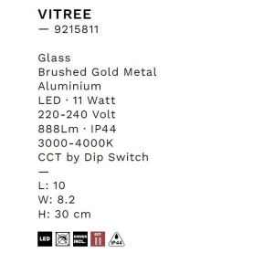 Aplica de perete LED baie IP44 VITREE aurie - Img 8