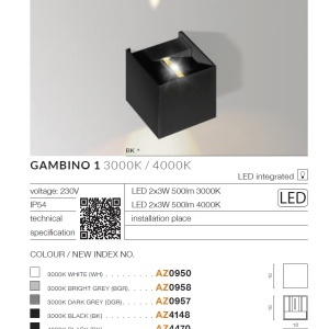 Aplica de perete LED exterior ambientala IP54 GAMBINO 4000K gri inchis 199004 universul-luminii.ro
