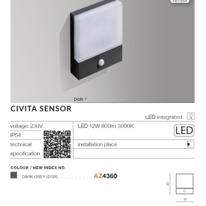 Aplica de perete LED exterior cu senzor de miscare IP54 CIVITA 97114 universul-luminii.ro